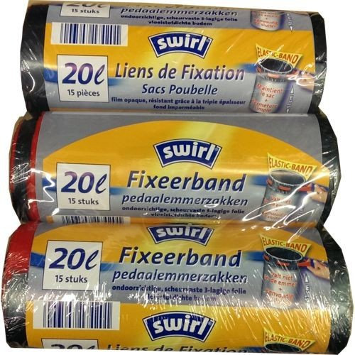 Swirl Müllsäcke 3 x 15 Beutel á 20l mit Fixierband (Müllsack/Abfallsack)