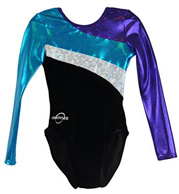 Obersee Mädchen O3gl031cxs Turnanzug, Langarm Diagonal Schwarz, Cxs Child (3-4 Years)