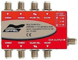 OFFEL DER/M4-1 (Art. 15-600) Multiswitch SCR: guadagno regolabile 4 decoder per derivata DER/M4-1, approvato da Sky, per collegare fino a 4 decoder sat ad 1 uscita derivata