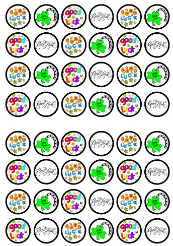 Good Luck Edible Cupcake Toppers – 48 x 3cm/1.18 Inch Uncut Mini Wafer Cake Decorations for Exams, Farewells & Encouragement