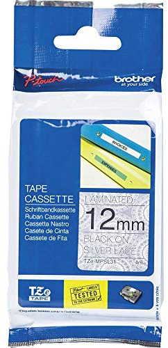 Brother TZe-MPSL31 Labelling Tape Cassette, Black on Silver Lace, 12 mm (W) x 4 m (L), Laminated, Brother Genuine Supplies