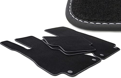 Fußmatten E-Klasse W213 S213 Velours Automatten Premium Autoteppiche 4-teilig Schwarz mit silberner Naht