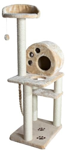 TRIXIE Kratzbaum Salamanca 138 cm in Beige – mehrstöckiger Katzenbaum mit gemütlicher Höhle und erhöhtem Liegeplatz, komfortabel & stabil – 43731