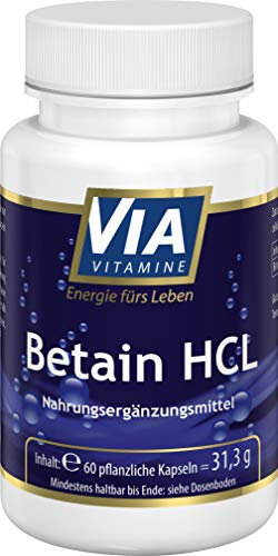 Betain HCL 540mg pro Kapsel, 60 vegane Kapseln, ohne Zusätze, über 30.000 zufriedene Kunden, in Deutschland hergestellt