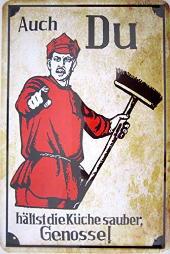 Auch du hälst die Küche sauber Genosse Blechschild 20x30 cm Schild Sign Blechschilder Funschild Lenin Stalin Diktator