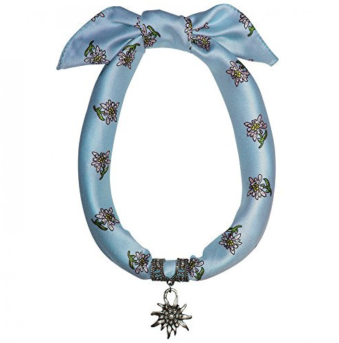 P.S. Schuhmacher Trachtenschmuck Dirndlkette Trachten Schmuck Edelweiß Dirndl Satin-Tuch Kette Dirndltuch Trachtenkette Trachtentuch 60x60cm Edelweißanhänger Dirndlschmuck, Farbe:hellblau
