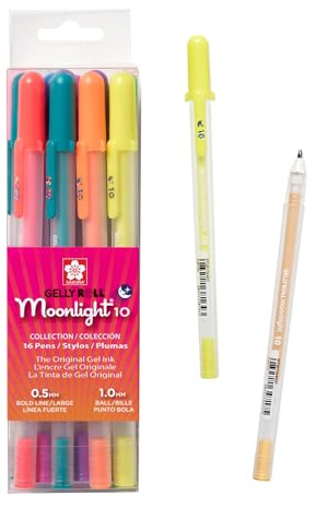 SAKURA Gelly Roll Moonlight 06 Gel Pens - Bold Point Ink Pen for Journaling, Art, or Drawing - Assorted Bright Ink - Bold Line - 16 Pack