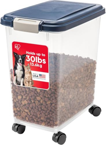 Iris USA 33qt/25lb Contenitore ermetico per Alimenti per Animali Domestici con rotelle, Blu Navy