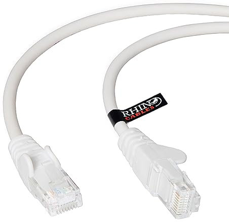rhinocables CAT 5e High-Speed Ethernet Cable - Reliable LAN Network RJ45 Cable for Fast Internet & Data Transfer | Durable WiFi Broadband Cable for Gaming & Streaming, (20m, White, Pack of 1)