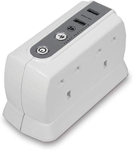 Masterplug SRGDU41PW2-MP Heavy Duty Four Socket Surge Protected Extension Lead with 2 USB Ports, 2 Metre, White