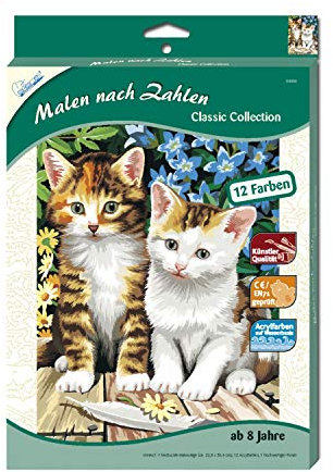 Mammut Spiel & Geschenk 110006 Kit Complet de Peinture par numéros avec modèle de coloriage imprimé au Format A4, 12 peintures acryliques, pinceaux, kit de Peinture pour Enfants à partir de 8 Ans