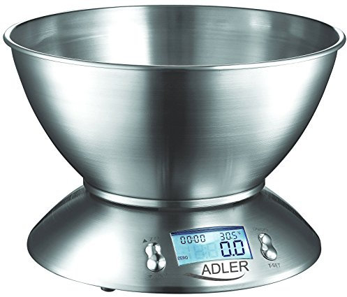 ADLER Küchenwaage mit Schüssel 1,8L, 5kg Kapazität, Edelstahlschüssel