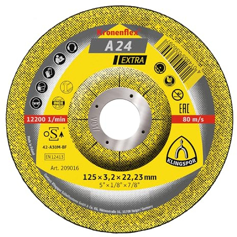 Klingspor 209016 A 24 EX, Trennscheiben für Handmaschinen, Verpackungseinheit 25, 125X3,2X22,23, H, 25