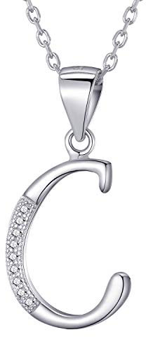 Morella Damen Halskette Silber mit Buchstabe C Anhänger 925 Silber rhodiniert mit Zirkoniasteinen weiß 45 cm
