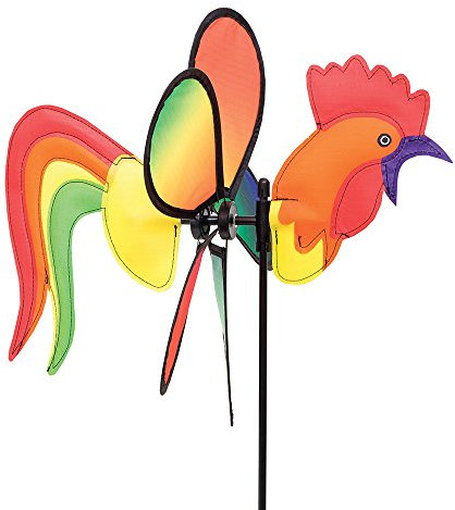 HQ Design Windspiration - Spin Critter, UV-beständige und wetterfeste Windspiel Deko für Garten, Terrasse und Balkon - Windrad inkl. Standstab (Rooster)