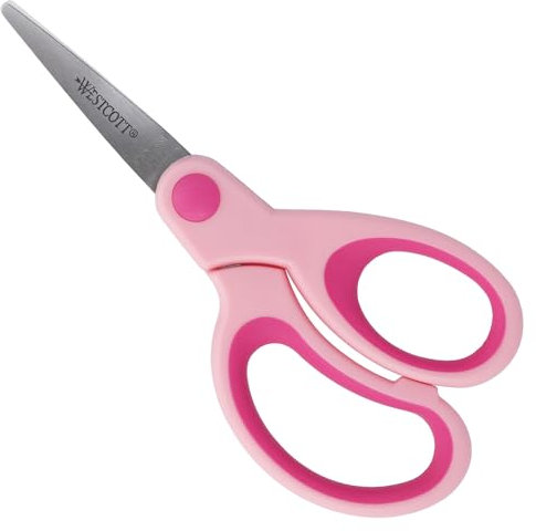 Westcott Softgrip Kinderschere Pink Rechtshänder | Schere mit ergonomischem Griff für Schulkinder | Schulschere & Bastelschere 13 cm (5) ideal für Kinderhände | E-21582 00