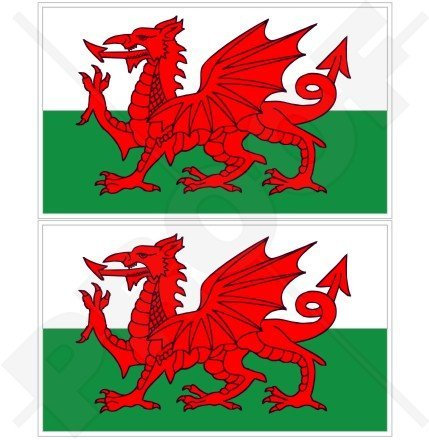 Wales Walisische Flagge Cymru UK 7,6 cm (75 mm) Bumper Sticker, Aufkleber Vinyl X2