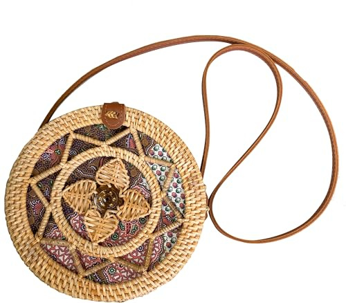 Kunsthandwerk Asien Rattan Umhängetasche, Handtasche Bamubs, Korbtasche, Handgemachte Vintage Modische Stroh Gewebte Tasche im Boho Stil, Rund, Bogen Strandtasche Zuhause Aufbewahrungstasche (Bunt)