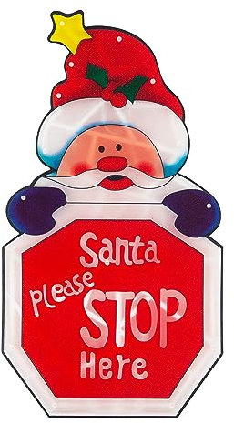 The Christmas Workshop 70420 LED Santa Stop Here Christmas Window Light / Metallic Silhouette Light / Indoor Christmas Decoration / Battery Operated / 45cm x 24cm