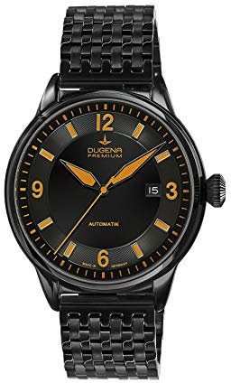 Dugena Herren-Armbanduhr 7090303 Kappa 1, Automatik, schwarzes Zifferblatt, Edelstahlgehäuse, Saphirglas, Edelstahlarmband, Doppelfaltdrückerschließe, 5 bar