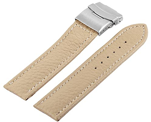 Excellanc-Uhrenarmband Ersatz Echt Leder Edelstahl Faltschließe Stegbreite 16-24 mm (Stegbreite: 22 mm, sand 1)