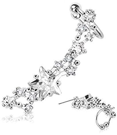 Paula & Fritz® Damen Herren Ohrklemme-n aus Edelstahl Chirurgenstahl 316L Creole-n Ohr-Clip Ohrringe Ohrclips Ohrstecker Reihe Sternen Sternenzirkonia Links und Rechts EC14752_Set_FBS