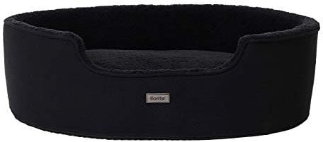 lionto Hundebett mit Wendekissen und waschbarem Bezug, formstabiles Hundekörbchen mit Anti-Rutsch-Noppen, 92x72 cm, kuscheliges Heimtierbett für Hunde und Katzen mit Plüsch, schwarz