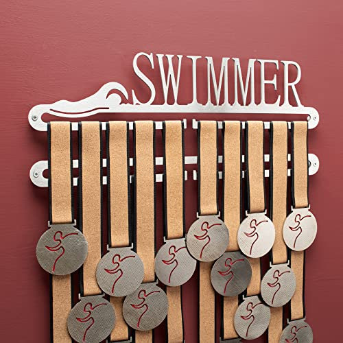 Qthrone Schwimmen Medaillenaufhänger - Swimming Medaillen Display Gebürsteter Edelstahl - Schwimmer Medaillenhaken - Swimmer Medal Display Holder