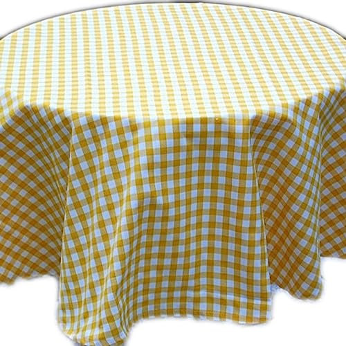 Pflegeleichte Tafeldecke Decke Unterdecke Gelb Weiß Karierte Gartendecke Küchendecke Landhaus (Tischdecke rund 170 cm Durchmesser)