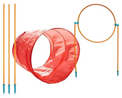 Outward Hound Kyjen 42003 Zip & Zoom Outdoor Agility Kit 3 Obstacle Dog Agility Kit with Dog Tunnel Weave Pole High Jump, Large, Multicolor