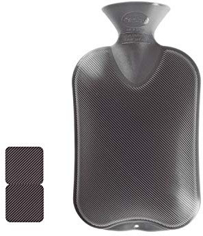 Fashy 35674.0 Wärmflasche 1er Pack ~ Thermoplast- Wärmeflasche Doppellamelle, geruchsneutral, recyclingfähig, robust und langlebig, fugenloser, schmaler Flaschenhals ~ 2,0 Liter, anthrazit