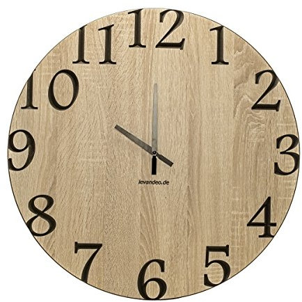 levandeo Wanduhr 60cm rund Holz Markenuhr Klassische Ziffern Sonoma Eiche Made in Germany