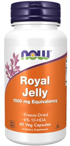 Now Foods, Royal Jelly (Gelée Royale), 500mg, standardisiert auf 6% 10-HDA, hochdosiert, 60 Kapseln, Laborgeprüft, Glutenfrei, Sojafrei, Ohne Gentechnik