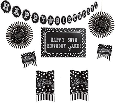 Black and White Happy Birthday Customisable Decoration Kit