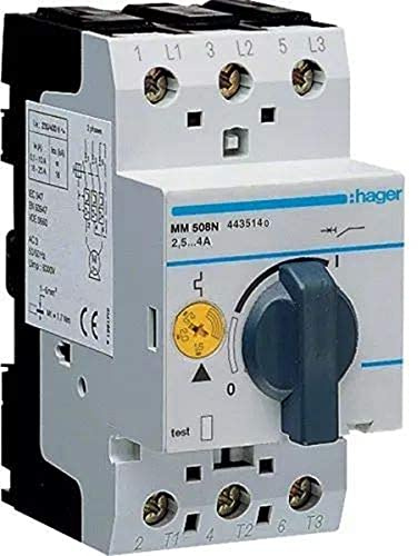 Hager Sistemas MM508N 3P Motor Guard, 2.5 to 4A Regulation Field