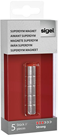 SIGEL GL700 Neodym-Magnete Zylinder silber, Ø 1x1 cm, 5er-Set SuperDym, für Glas-Magnettafeln und Glas-Whiteboards