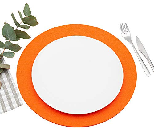 FILU Platzsets aus Filz 4er-Pack Orange rund (Farbe und Form wählbar) 35 cm Durchmesser