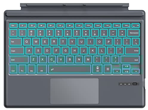 MoKo Tastiera Bluetooth Wireless Compatibile con Microsoft Surface Pro 7 Plus/Pro 7/Pro 6/Pro 5/Pro 4/Pro 3, Tastiera Ricaricabile a Forbici con Trackpad e Retroilluminazione di 7 Colori, Grigio Scuro