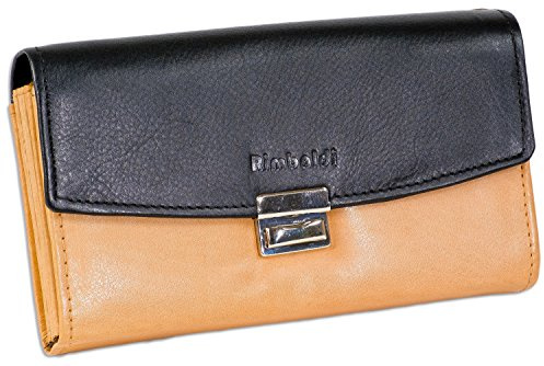 Rimbaldi®- Profi Kellnerbörse mit extra verstärktem großen Hartgeldfach aus weichem, naturbelassenem Rinderleder in Schwarz/Natur Kombination, Beige