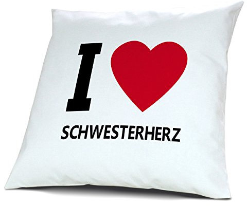 digital print Kopfkissen Schwesterherz, Kissen mit Füllung I Love Schwesterherz, 40 cm, 100% Baumwolle, Kuschelkissen, Liebeskissen, Namenskissen, Geschenkidee