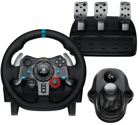 Logitech G29 Driving Force Racing Wheel and Pedals, Force Feedback, Real Leather + Logitech G Driving Force Shifter - For PS5, PS4 and PC, Mac - Black
