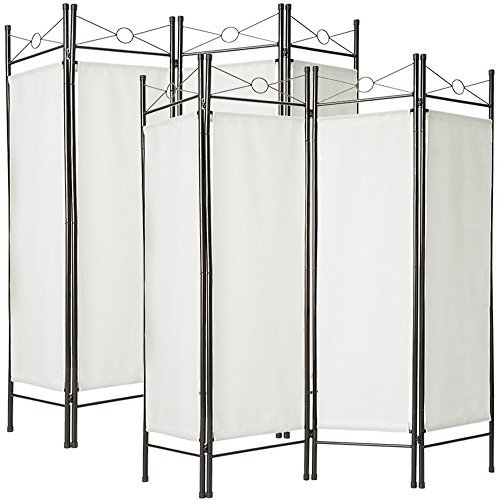 TecTake Divisorio separè paravento 4 pannelli separe paravento e ferro laccato 180x160cm - disponibile in diversi colori e quantità - (2x Bianco | no. 401830)