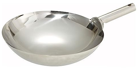 Winco WOK-16W Wok de acero inoxidable con mango de junta soldada, 16 pulgadas