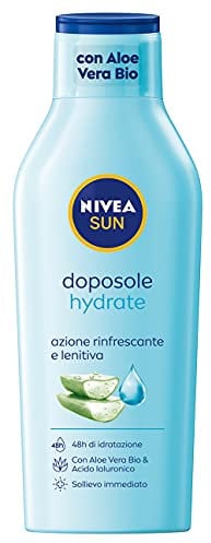 NIVEA SUN Milch nach dem Sonnenbad, feuchtigkeitsspendend, in Maxi-Flasche Format zu 400 ml, Körpermilch mit Bio-Aloe Vera und Hyaluronsäure, Creme nach dem Sonnenbad mit erfrischender und beruhigender Wirkung