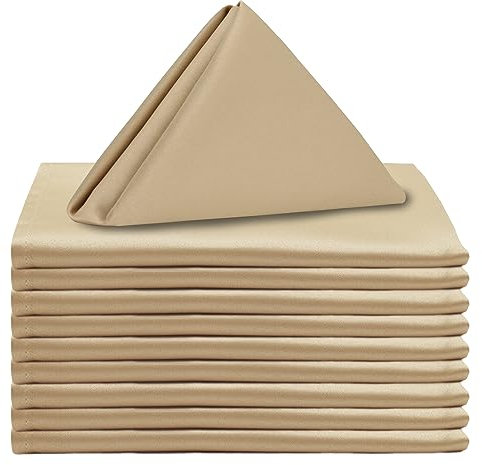 Your Chair Covers - 10 Pack 20 Inch Champagne L'Amour Satin Napkins – Oversized, Double Folded & Hemmed Table Napkins for Restaurants, Weddings & Holidays