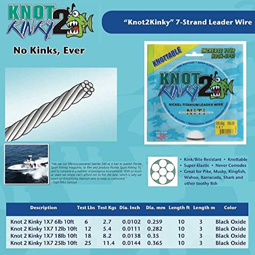 Aquateko Nickel-Titan Angel Vorfach 1x7 KNOT2KINKY - dehnbares Titanvorfach Made in USA (2,27kg (6lb))