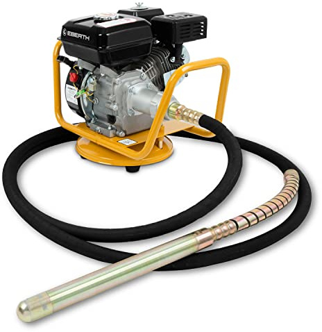 EBERTH Betonrüttler Flaschenrüttler Betonverdichter Benzin 4800W, Schlauchlänge 6m, Stahlverstärkte Rüttelflasche mit 45mm Durchmesser, Flexible Welle, Tragegriff, Robuster Metall-Rahmen 360° Drehbar
