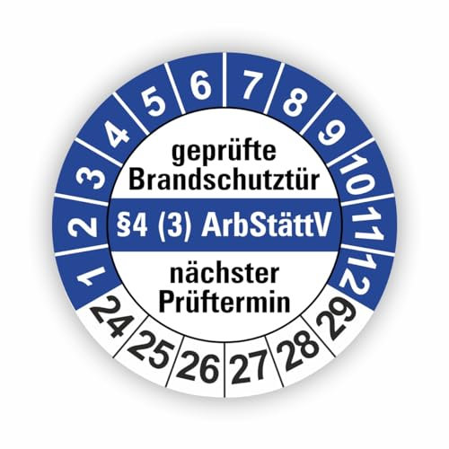 Fassbender-Druck PRÜFPLAKETTEN - Hochwertige Prüfetiketten BRANDSCHUTZ Prüfung Ø 40mm - Selbstklebende PVC-Folie - Wartungsetiketten für Prüfung - Prüfplakette für Prüfungsnachweis (500 Stück)