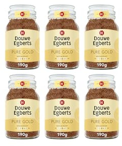 Douwe Egberts Pure Gold Medium Roast Instant Coffee 190g (Pack of 6 Jars, Total 1.14kg)