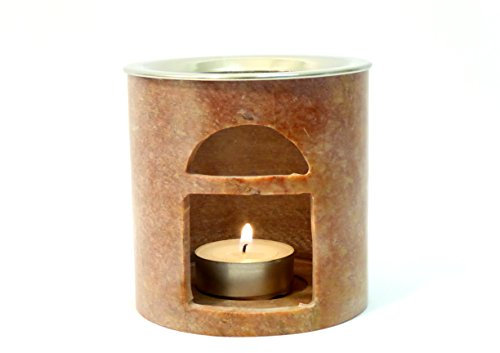 Fumaga – modernes Räucherstövchen „Namrata“ (Ø 9,0 cm, H: 9,0 cm) aus Speckstein mit Sieb, optional mit Räucherbürste